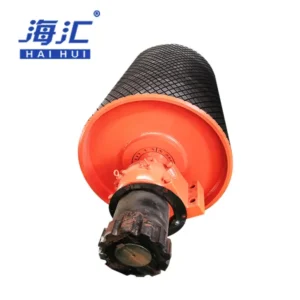 Hot vulcanized rubber lagging tail pulley for heavy belt conveyor