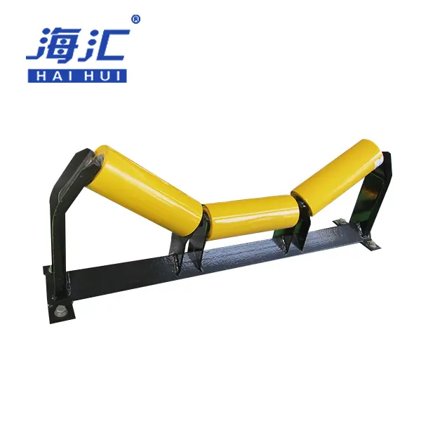 Belt conveyor 3 roll trough inline idler with frame

