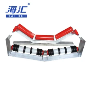 Belt conveyor steel carry training idler with guide roller