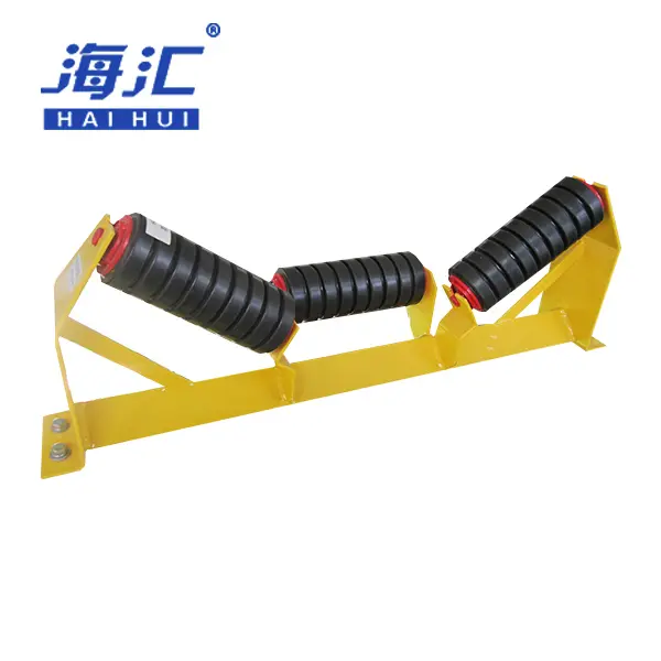 Impact idler roller with rubber ring for heavy belt conveyor