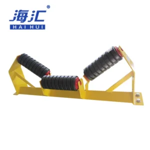 Carry trough impact training idler set for belt conveyor use